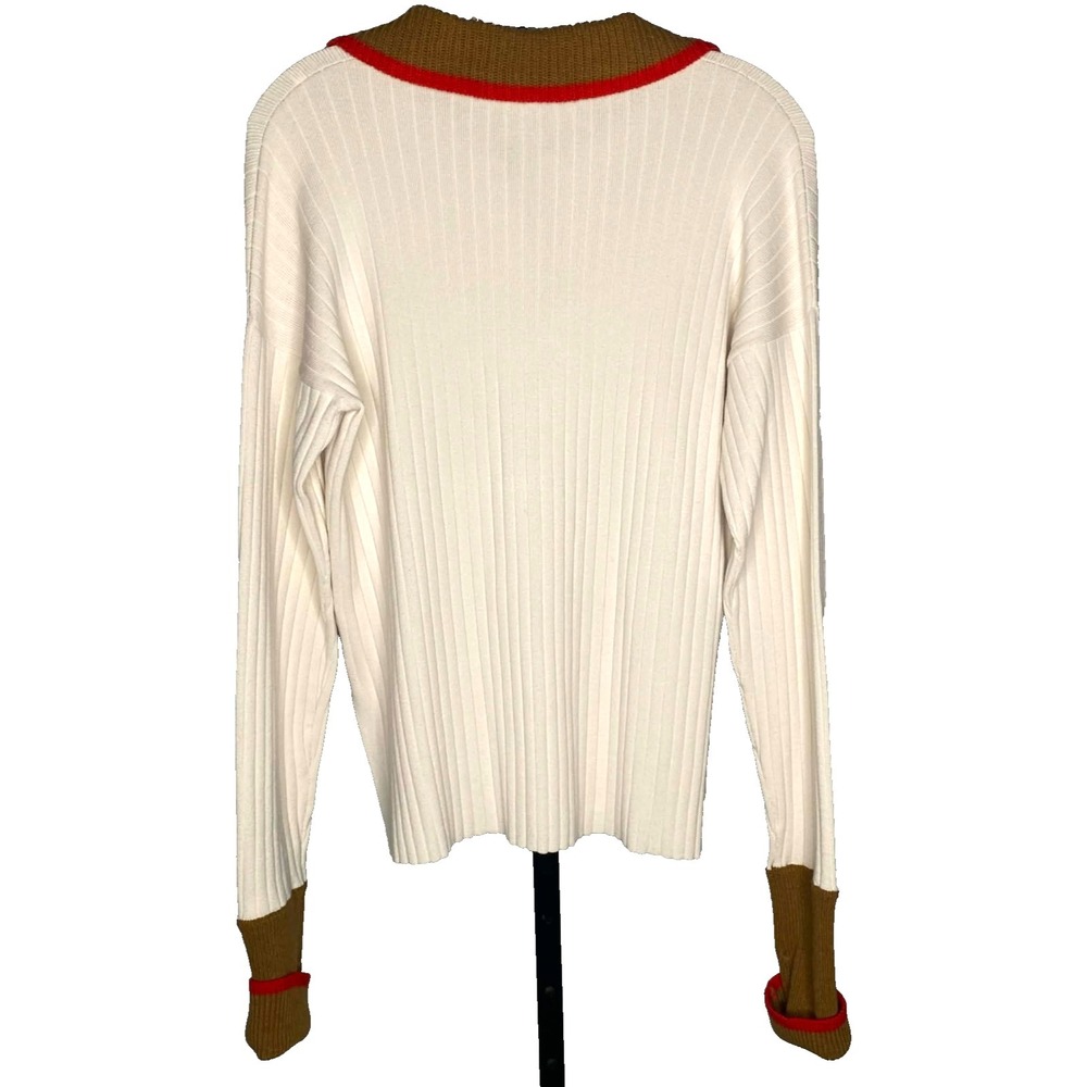 Beatrice .b Wool Blend Cream Brown Red ribbed Sweater Size 2 Made In Italy slits - Picture 5 of 7